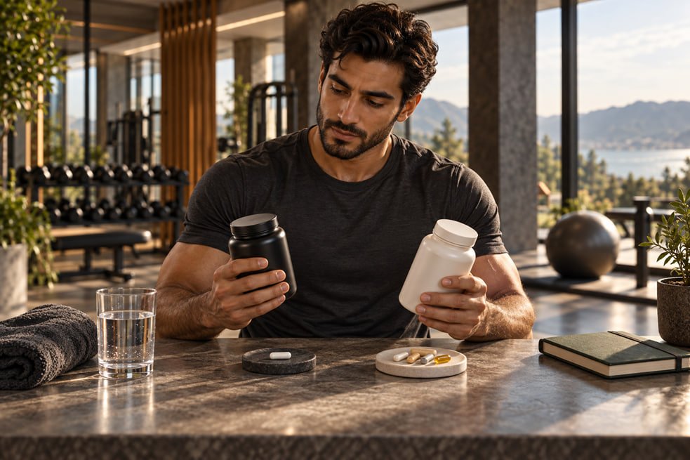 Athlete comparing simple and complex supplement formulas before choosing a weight loss product